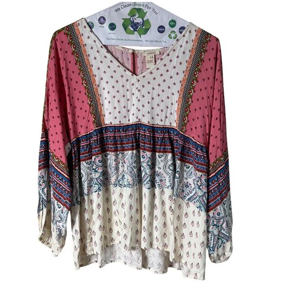 Sundance Peasant Top SZ M Paisley Floral Pink White Cream V Neck Boho Prairie - Picture 1 of 6